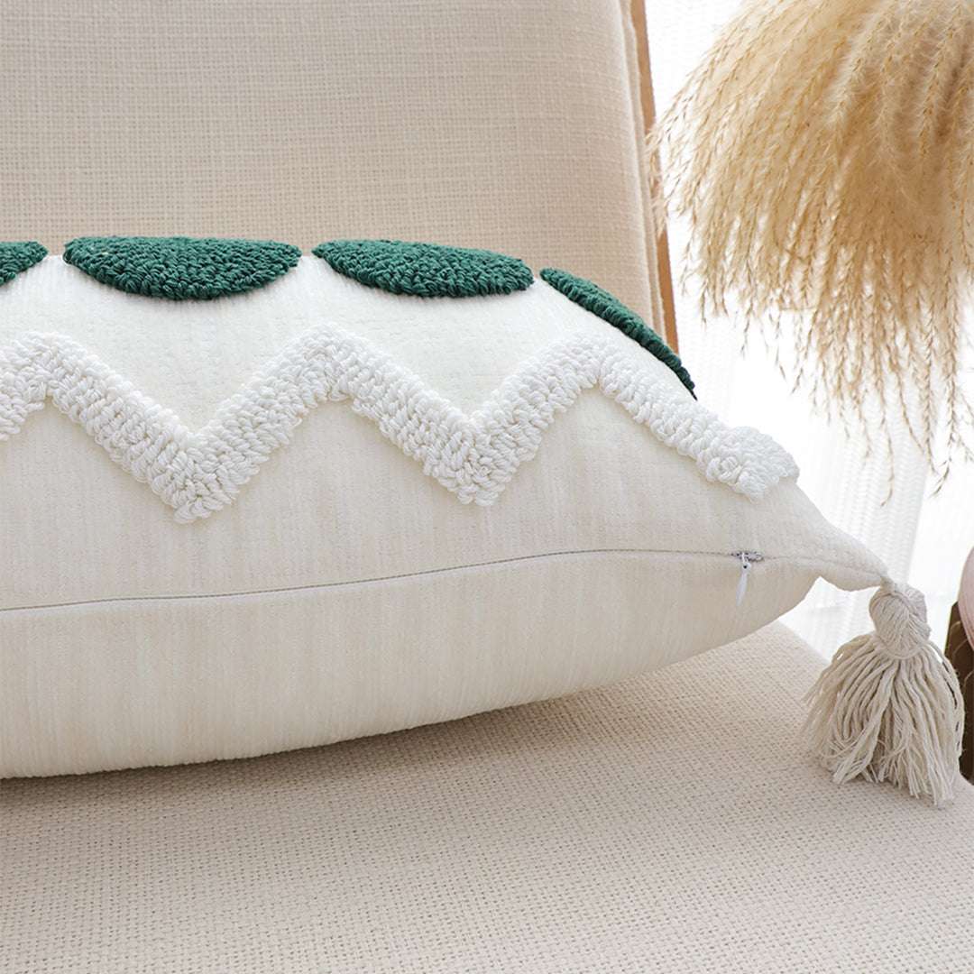 SOGA 2X 30cm Cream Green Circle Pom Chevron Tassel Decorative Pillow $ 140