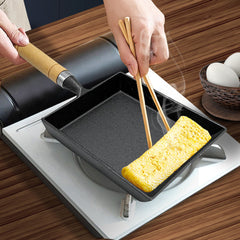 SOGA Cast Iron Tamagoyaki Japanese Omelette Egg Frying Skillet Fry Pan Wooden Handle