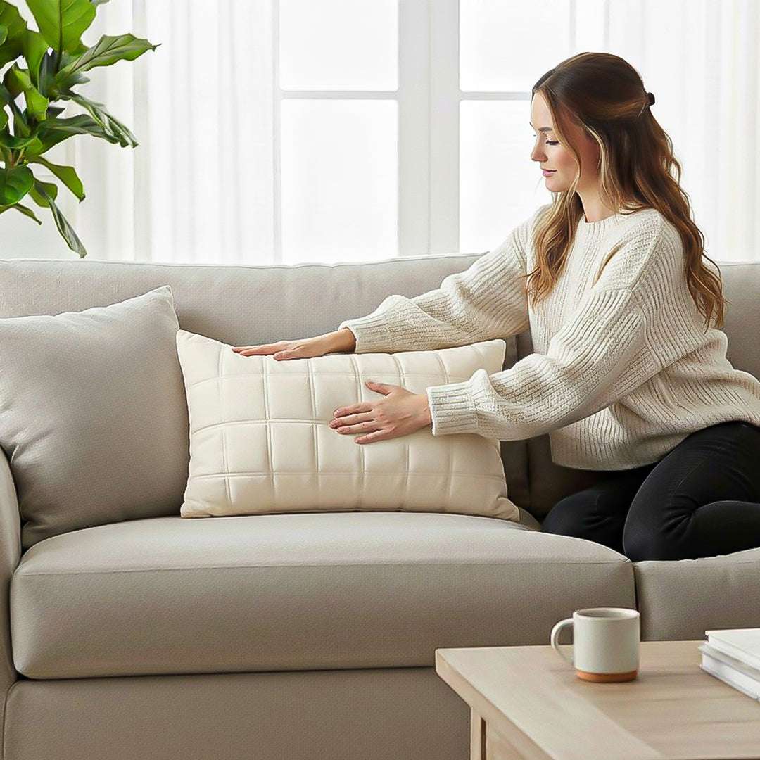 SOGA 30cm Beige Quilted Grid Pattern Decorative Throw Pillow $ 61