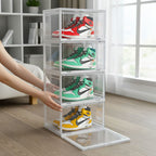 SOGA 2X 6 Tier Transparent Portable Shoe Organiser Sneaker Footwear Folding Plastic Bin Stackable Storage Box with Magnetic Door