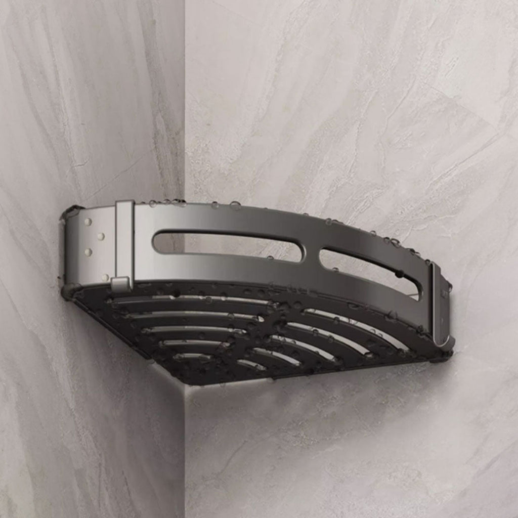 SOGA Black Wall-Mounted Triangular Bathroom Storage Corner Vanity Organiser Space Saving Adhesive Shelf Rack with Hooks