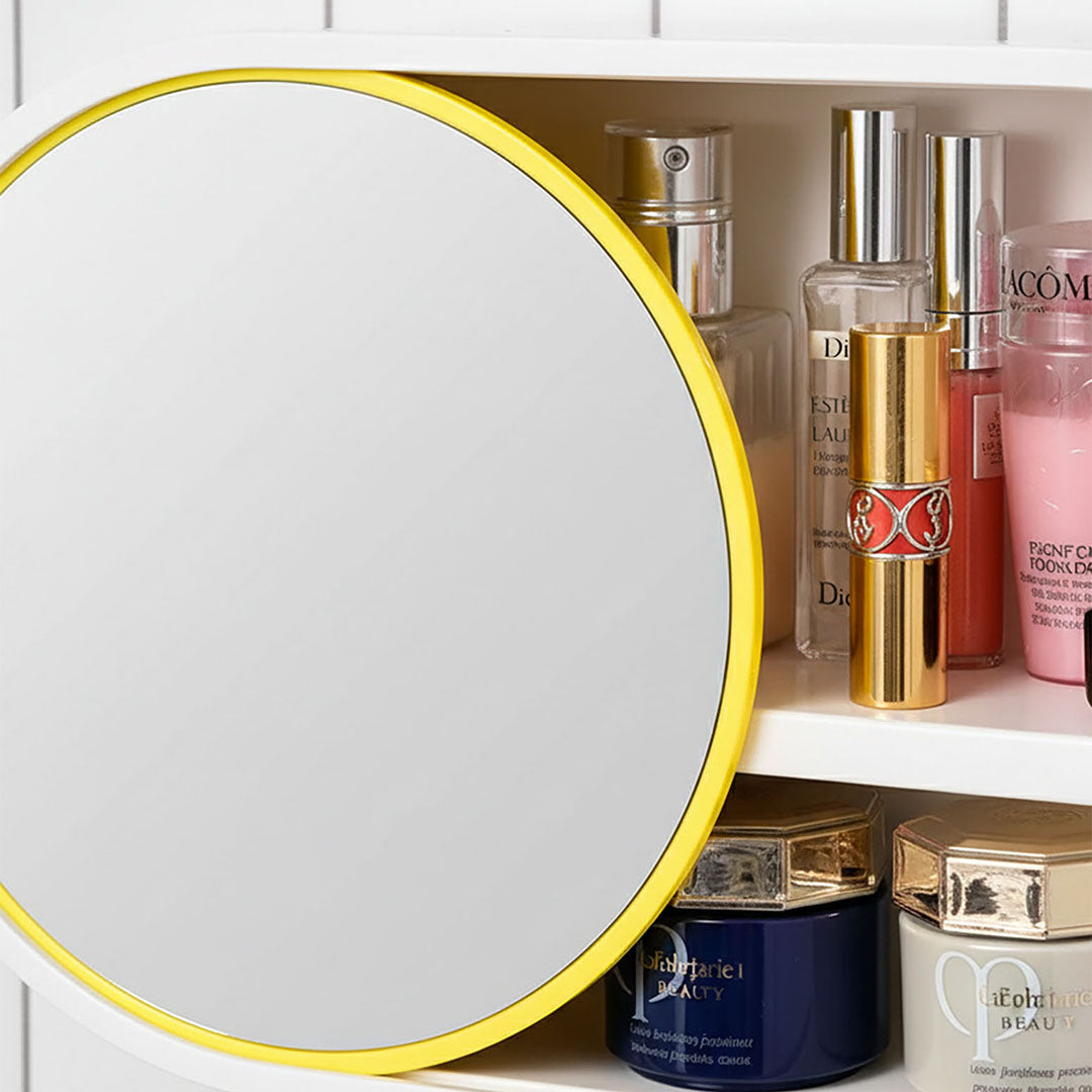 SOGA 2X 39cm Oval Wall-Mounted Mirror Storage Box Vanity Mirror Rack Bathroom Adhesive Shelf Home Organiser Deco