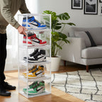 SOGA 5 Tier Transparent Portable Shoe Organiser Sneaker Footwear Folding Plastic Bin Stackable Storage Box with Magnetic Door