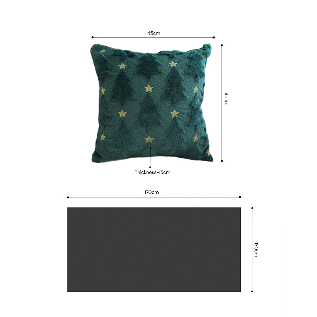 SOGA Christmas Bundle – 2 Festive Teal Christmas Tree Pillow & Red Holiday Throw Blanket $ 243