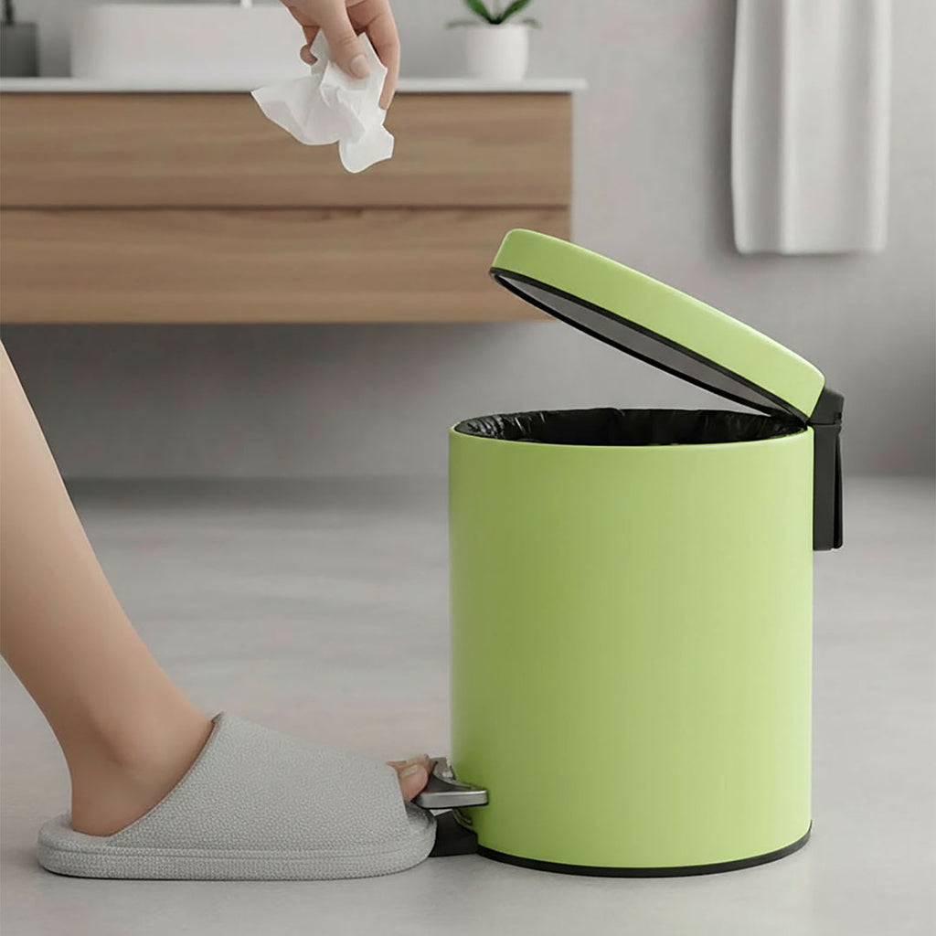 SOGA Foot Pedal Stainless Steel Rubbish Recycling Garbage Waste Trash Bin Round 12L Green