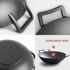 SOGA 2X 32cm Commercial Cast Iron Wok FryPan with Wooden Lid Fry Pan
