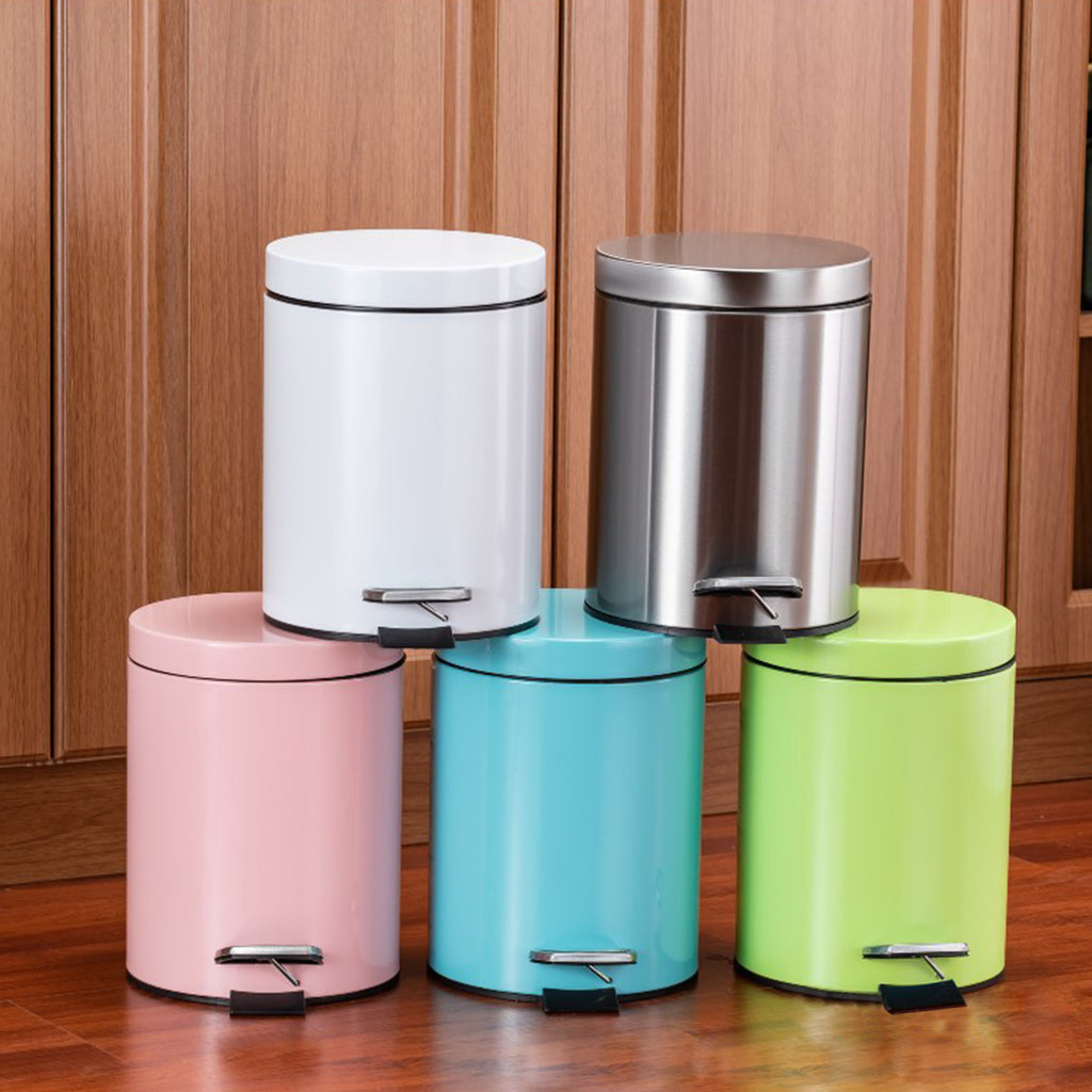 SOGA 4X Foot Pedal Stainless Steel Rubbish Recycling Garbage Waste Trash Bin Round 12L Pink