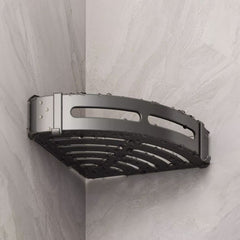 SOGA Black Wall-Mounted Triangular Bathroom Storage Corner Vanity Organiser Space Saving Adhesive Shelf Rack with Hooks