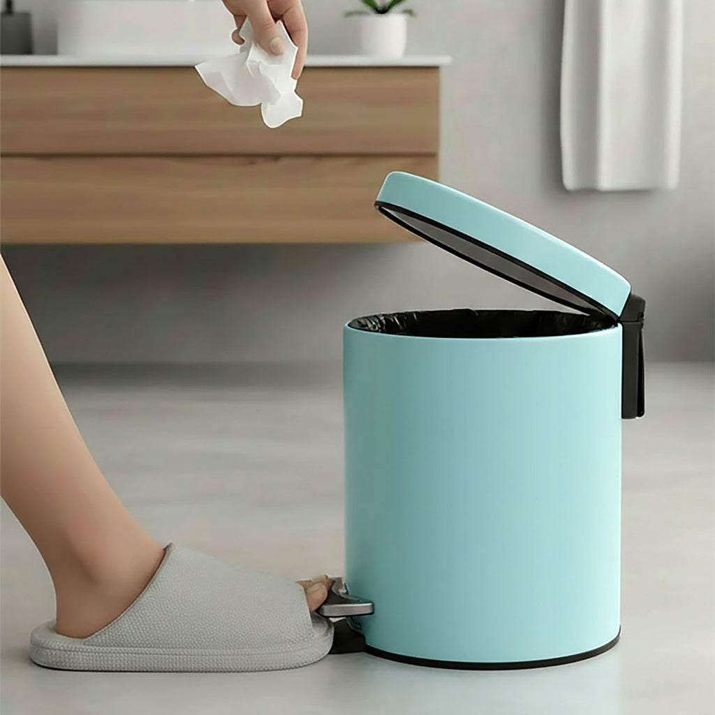 SOGA 2X Foot Pedal Stainless Steel Rubbish Recycling Garbage Waste Trash Bin Round 7L Blue