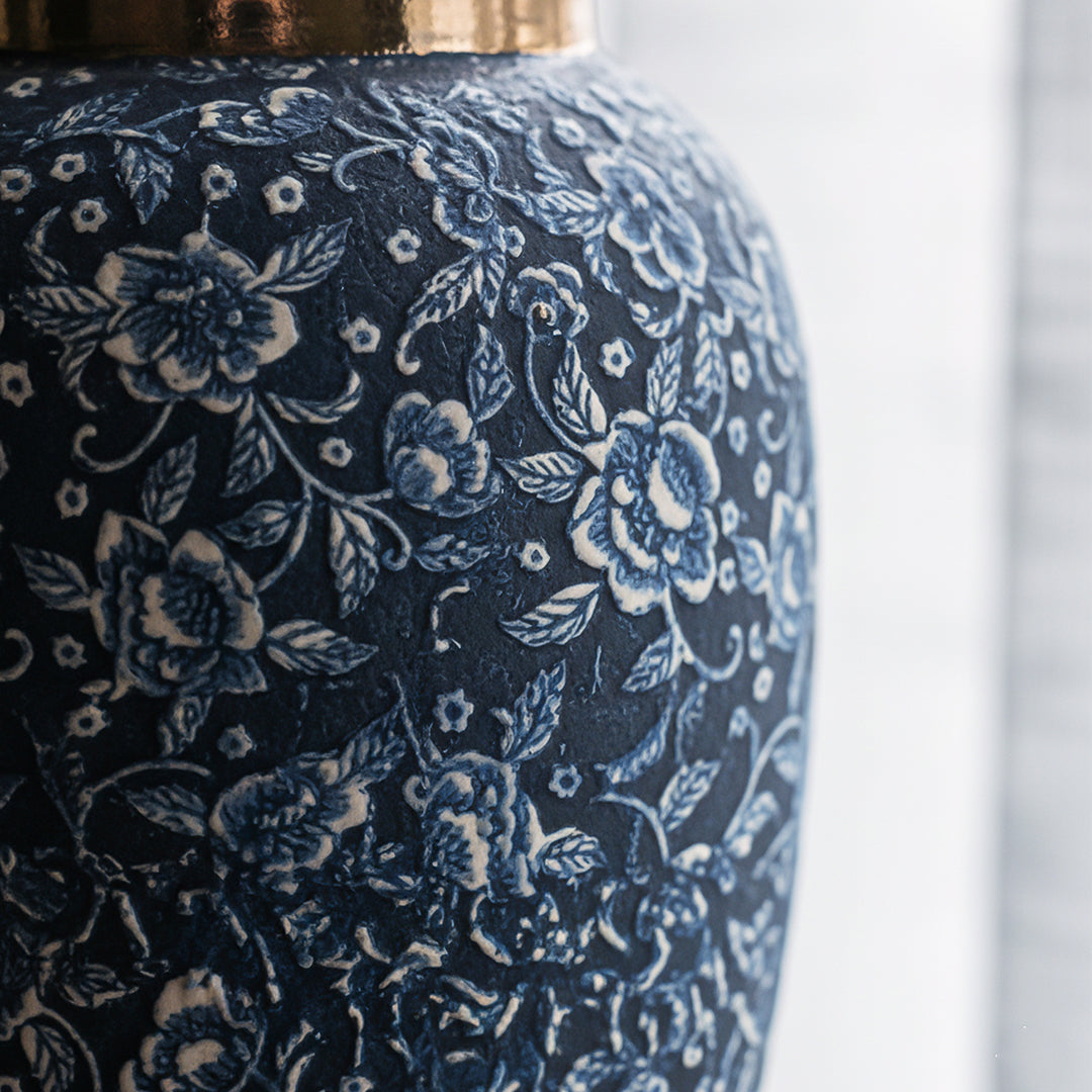SOGA 30x19cm Blue with White Mini Floral Medium Ceramic Flower Vase Elegant Living Room Home Decor