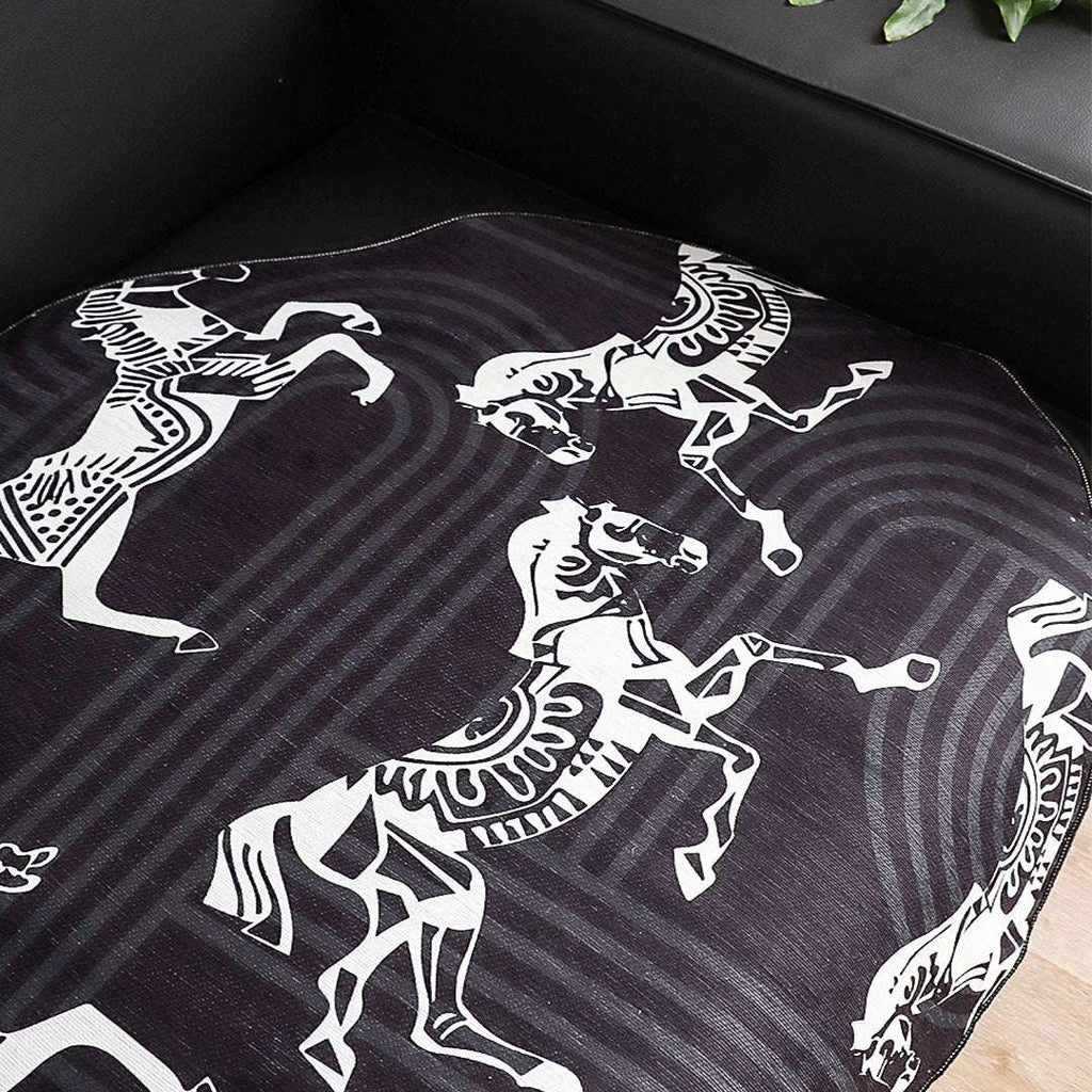 SOGA Four-Seater Black Horse Print 90x260cm Throw Blanket Sofa Cover $ 144