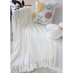 SOGA 2X White Acrylic Knitted Throw Blanket Solid Fringed Warm Cozy Woven Cover Couch Bed Sofa Home Decor