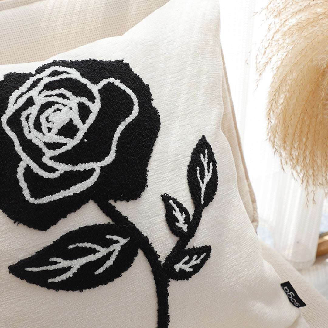 SOGA 2X 45cm White Black Single Rose Embroidered Throw Pillow $ 129