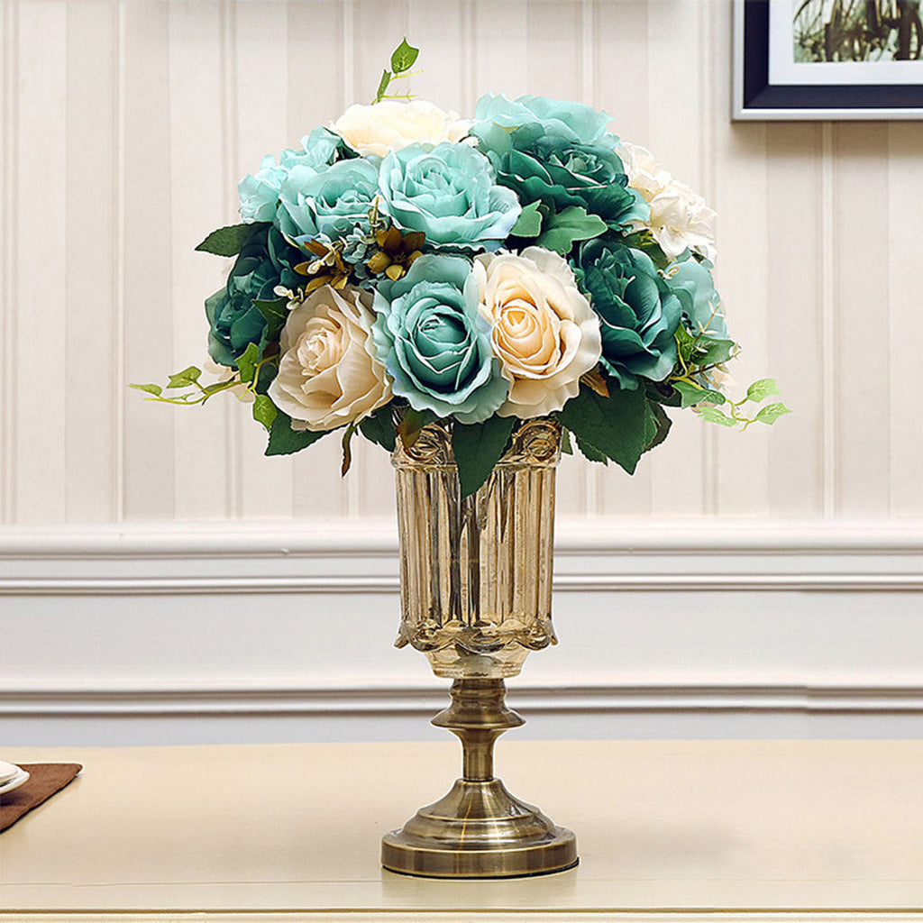 SOGA 28.5cm Transparent Glass Flower Vase Filler with Blue Flower Set