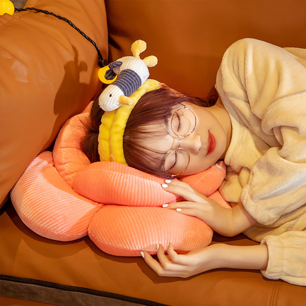 SOGA 2X Yellow Double Flower Shape Cushion Soft Bedside Floor Plush Pillow Home Decor