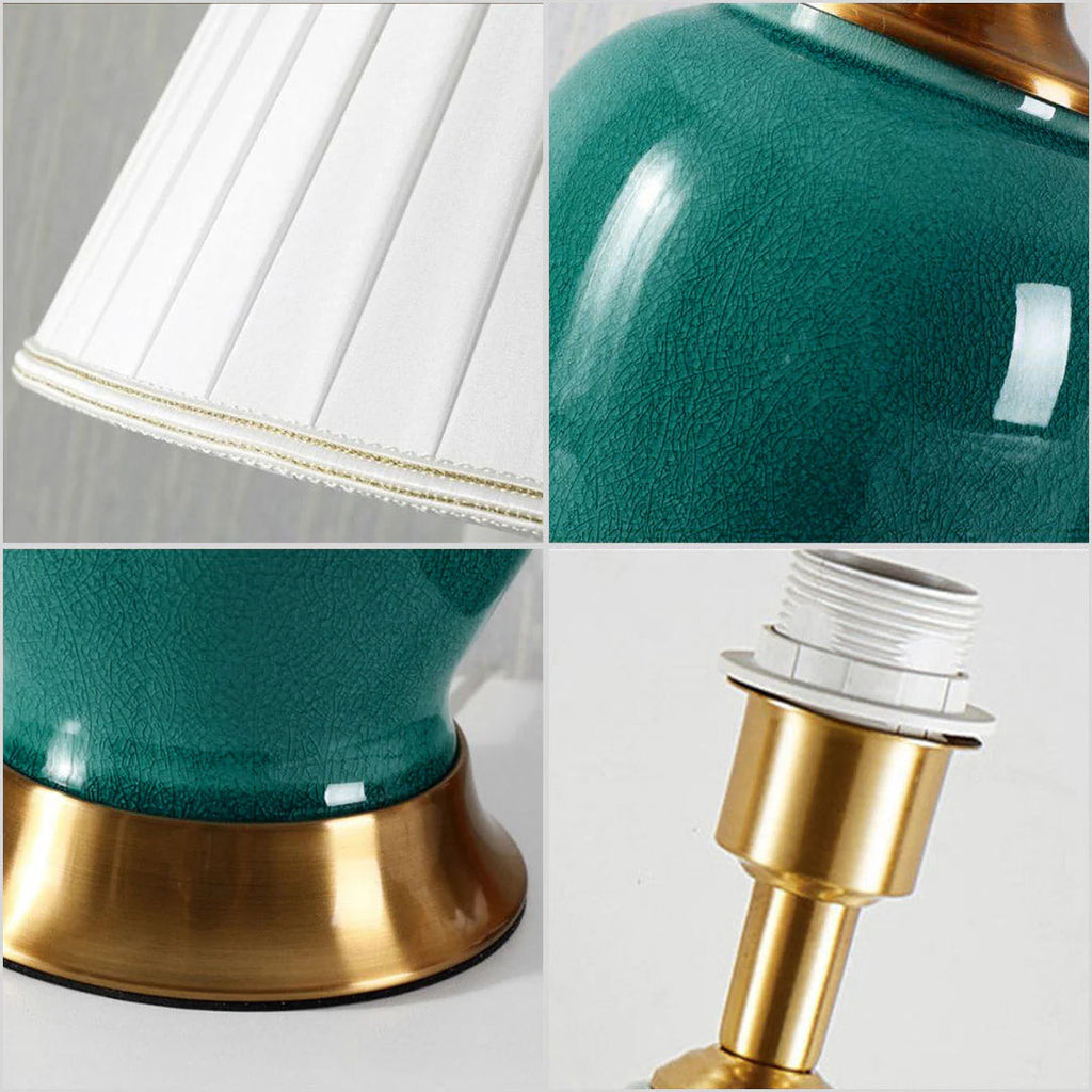 SOGA 4X Ceramic Oval Table Lamp with Gold Metal Base Desk Lamp Green