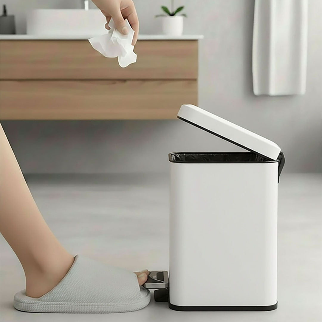 SOGA Foot Pedal Stainless Steel Rubbish Recycling Garbage Waste Trash Bin Square 12L White