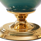SOGA 2x 38cm Ceramic Oval Flower Vase with Gold Metal Base Green