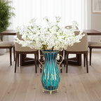 SOGA 51cm Blue Glass Tall Floor Vase and 10pcs White Artificial Fake Flower Set