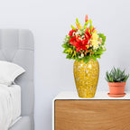 SOGA 30x19cm Yellow with White Mini Floral Medium Ceramic Flower Vase Elegant Living Room Home Decor