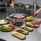 SOGA Kitchenware Bundle – Gold Nordic Plate Set, 23cm Grilling Plate & Portable Charcoal BBQ Grill $ 168
