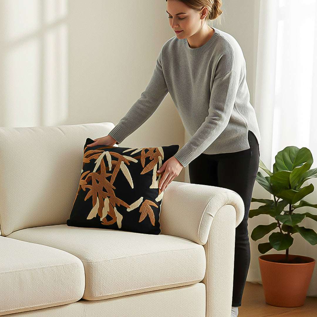 SOGA 2X 45cm Black Brown Bamboo Leaf Botanical Embroidered Throw Pillow $ 118