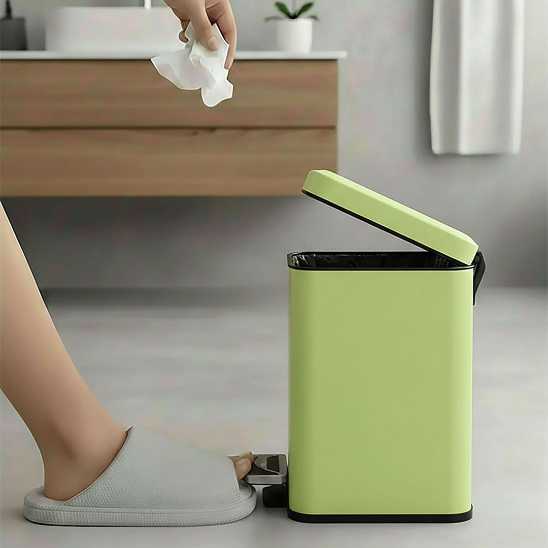 SOGA Foot Pedal Stainless Steel Rubbish Recycling Garbage Waste Trash Bin Square 12L Green