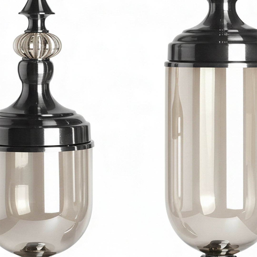 SOGA 2 x Clear Glass Flower Vase with Lid and Transparent Filler Vase Black Set