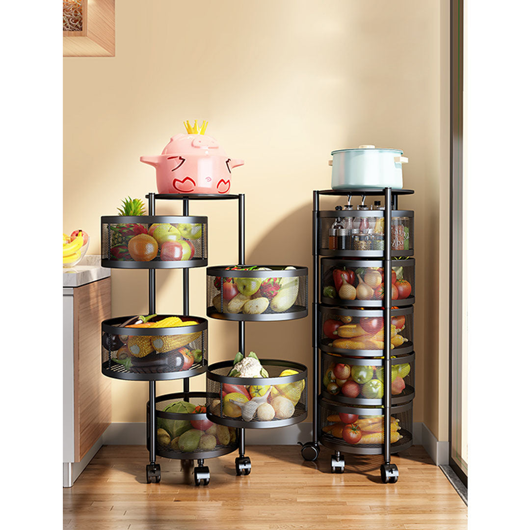 SOGA 2X 5 Tier Steel Round Rotating Kitchen Cart Multi-Functional Shelves Storage Organizer with Wheels