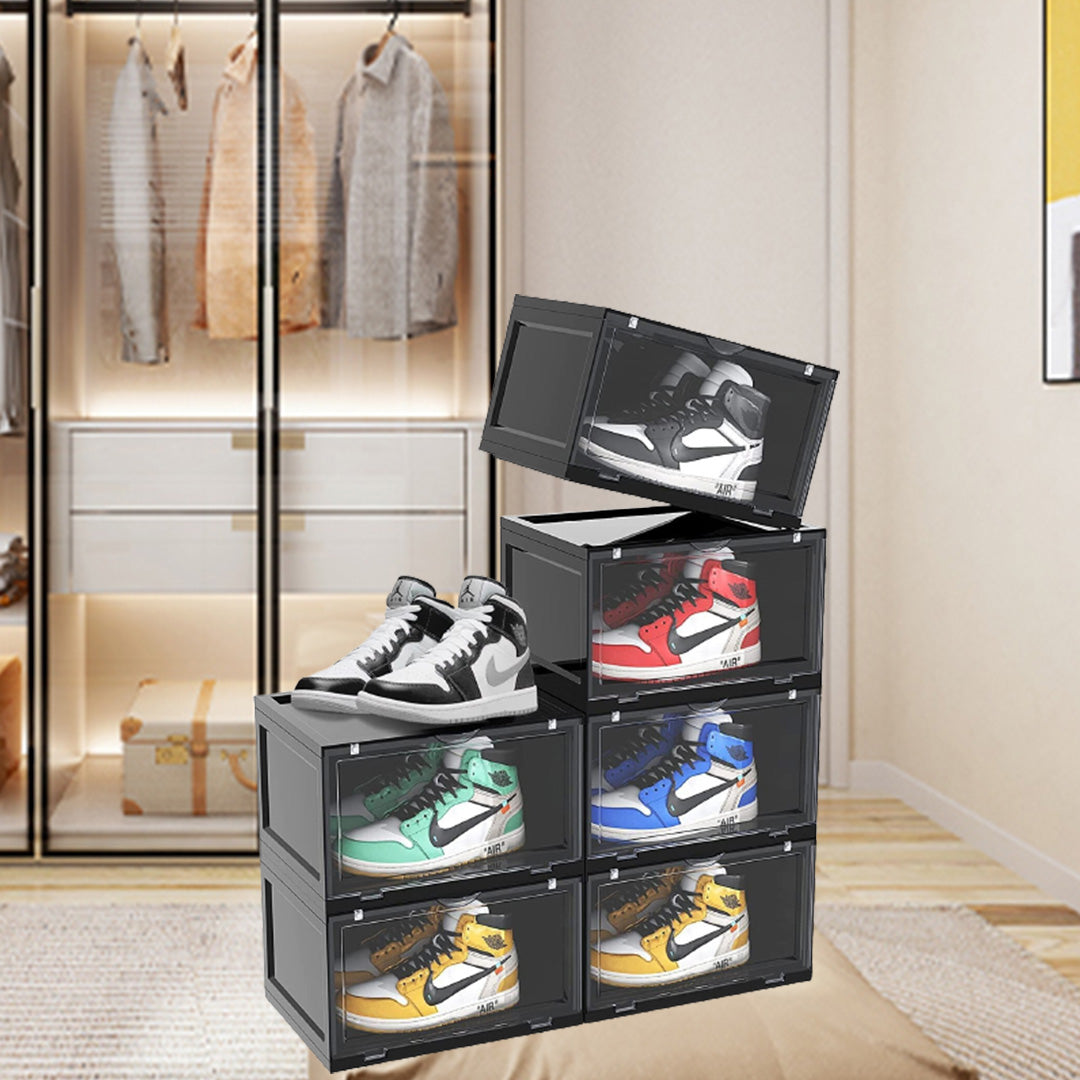 SOGA 2X 2 Tier Transparent Portable Shoe Organiser Sneaker Footwear Folding Plastic Bin Stackable Storage Box with Magnetic Door