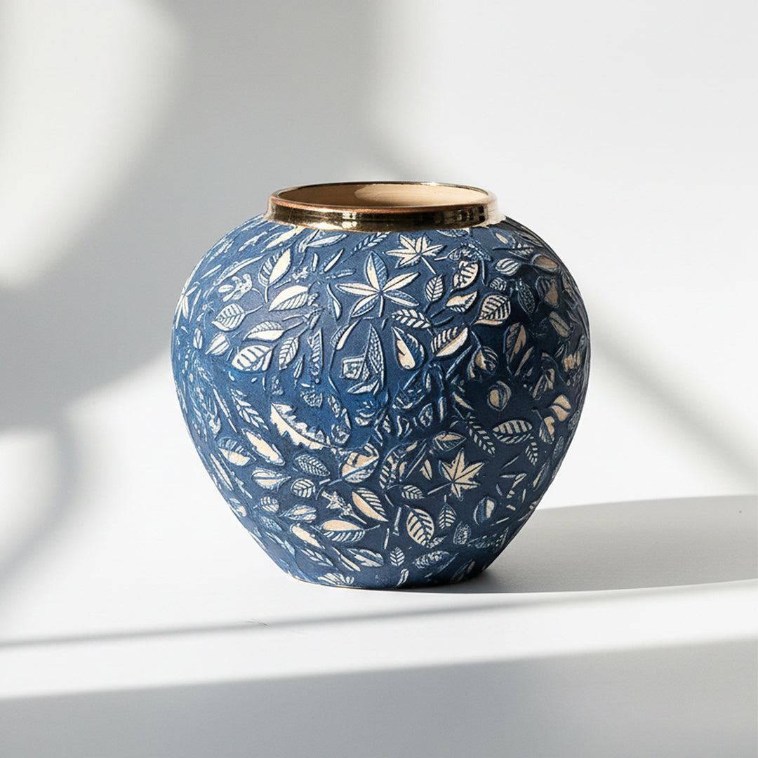 SOGA 21x22cm Blue Small Ceramic Flower Vase Elegant Living Room Home Decor