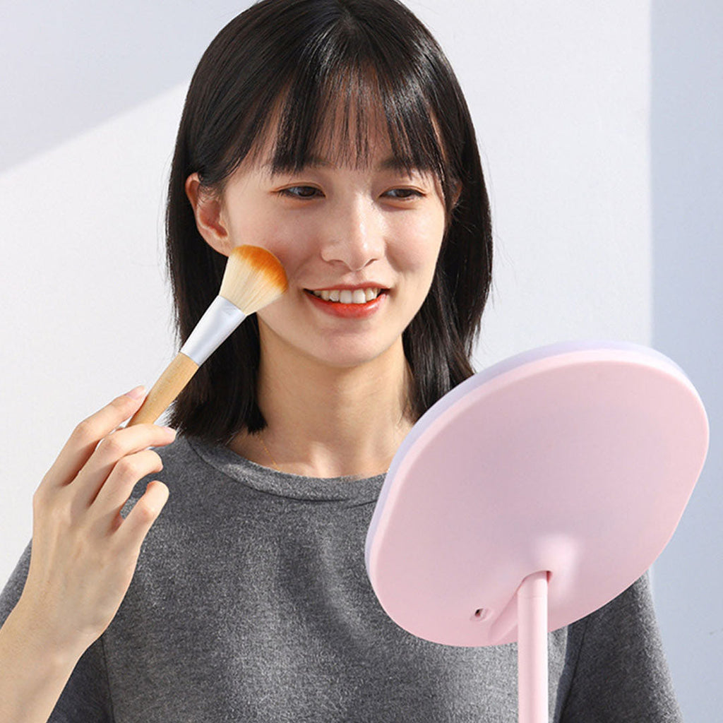SOGA 2 Tier Pink Countertop Cosmetic Makeup Brush Lipstick Holder Organiser and 20cm Rechargeable LED Light Tabletop Mirror Set