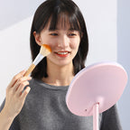 SOGA 2 Tier Pink Countertop Cosmetic Makeup Brush Lipstick Holder Organiser and 20cm Rechargeable LED Light Tabletop Mirror Set