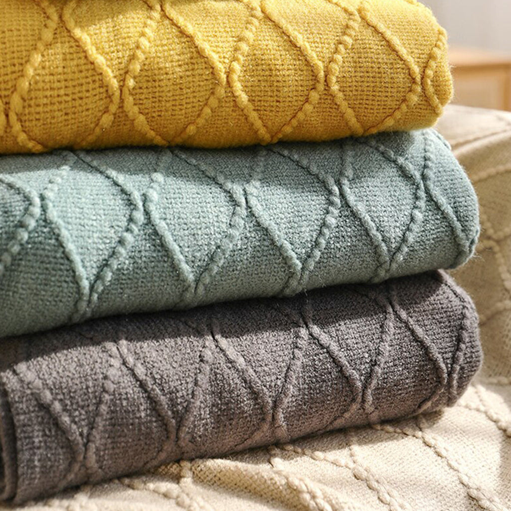 SOGA Mustard Textured Knitted Throw Blanket Warm Cozy Woven Cover Couch Bed Sofa Home Decor with Tassels