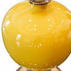 SOGA 38cm Ceramic Oval Flower Vase with Gold Metal Base Yellow