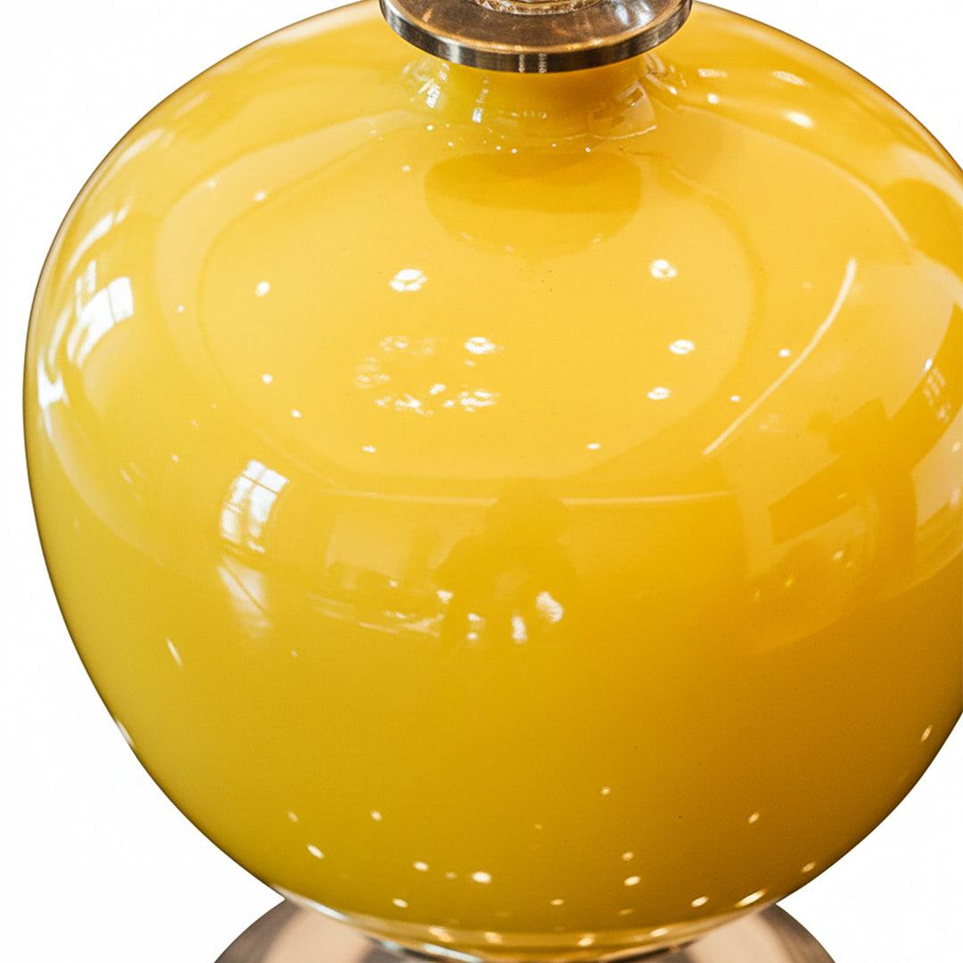 SOGA 38cm Ceramic Oval Flower Vase with Gold Metal Base Yellow