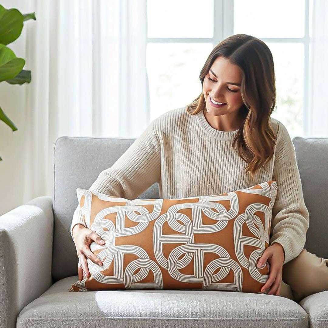 SOGA 2X 35cm Artistic Camel Brown White Geometric Pattern Throw Pillow $ 142