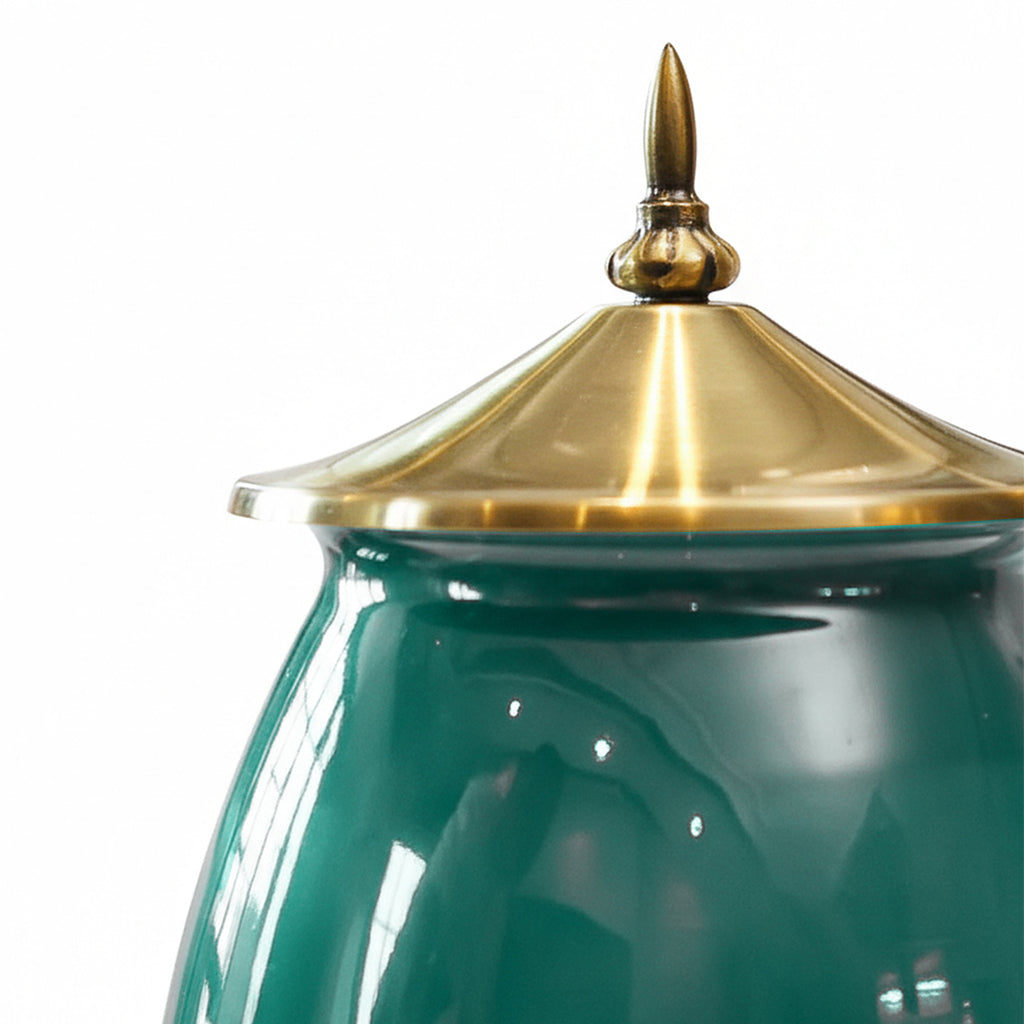 SOGA 40cm Ceramic Oval Flower Vase with Gold Metal Base Green