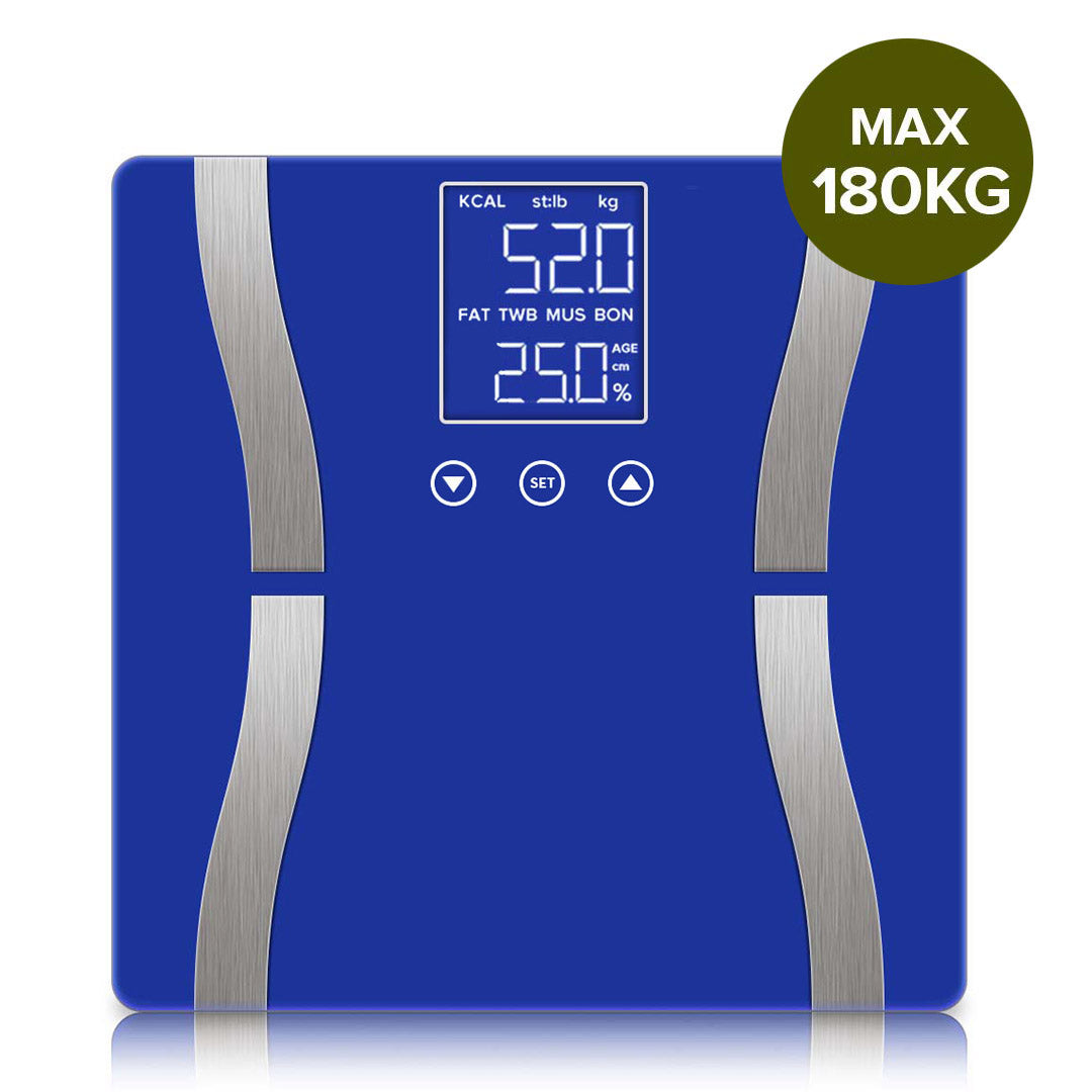 SOGA 2X Glass LCD Digital Body Fat Scale Bathroom Electronic Gym Water Weighing Scales Blue