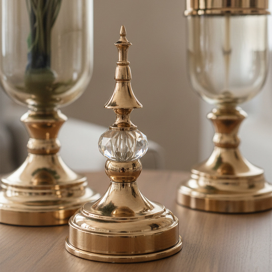 SOGA 2 x Clear Glass Flower Vase with Lid and White Flower Filler Vase Gold Set