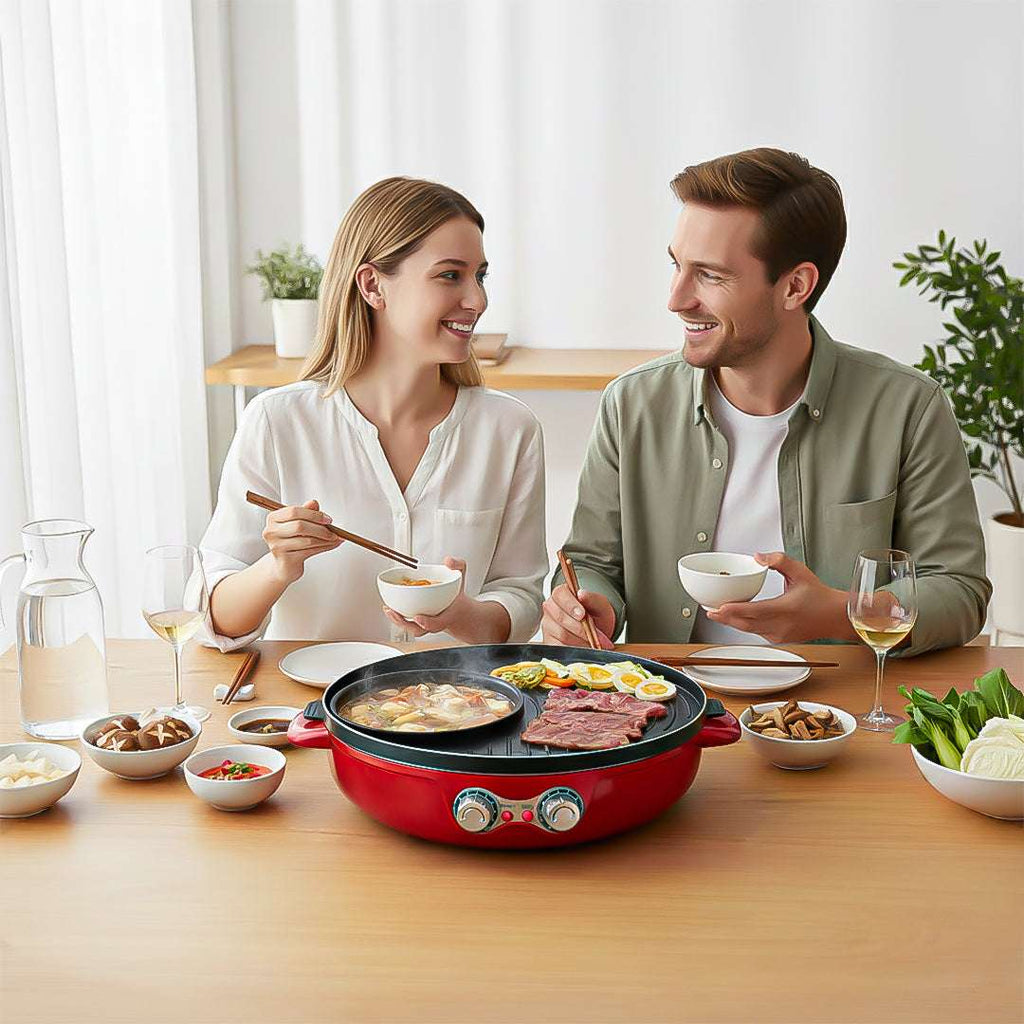 SOGA 2-in-1 42CM Electric Hot Pot BBQ Grill Maifan Stone Non-Stick Coating 2100W $ 188