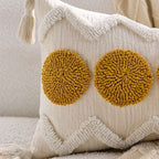 SOGA 30cm Cream Yellow Circle Pom Chevron Tassel Decorative Pillow $ 72