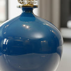 SOGA 2x 38cm Ceramic Oval Flower Vase with Gold Metal Base Dark Blue