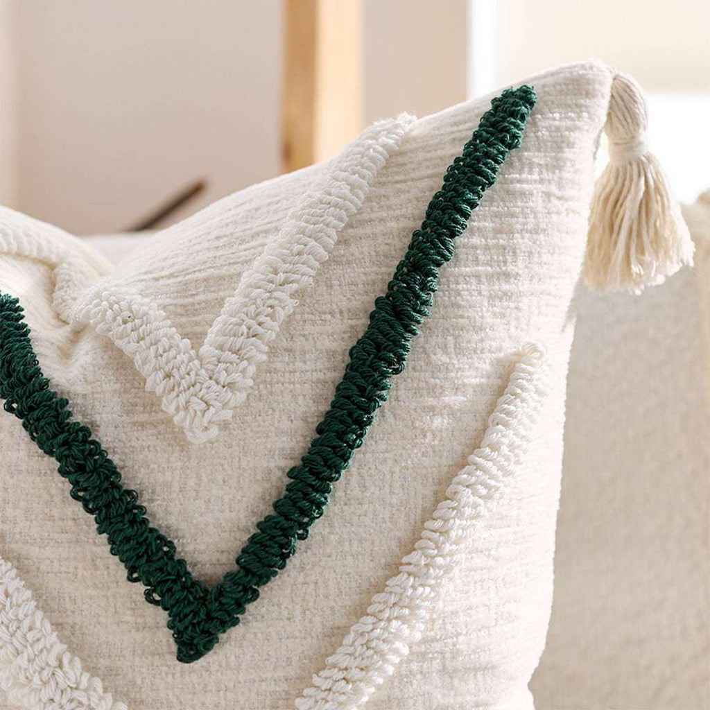 SOGA Boho Tufted Cushion 45cm Tassel Beige Green Geometric Chevron Throw Pillow $ 72