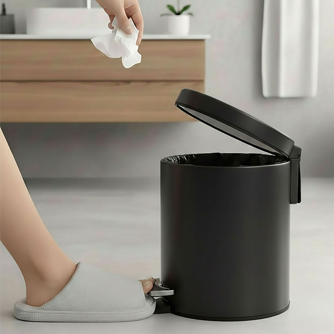 SOGA Foot Pedal Stainless Steel Rubbish Recycling Garbage Waste Trash Bin Round 12L Black
