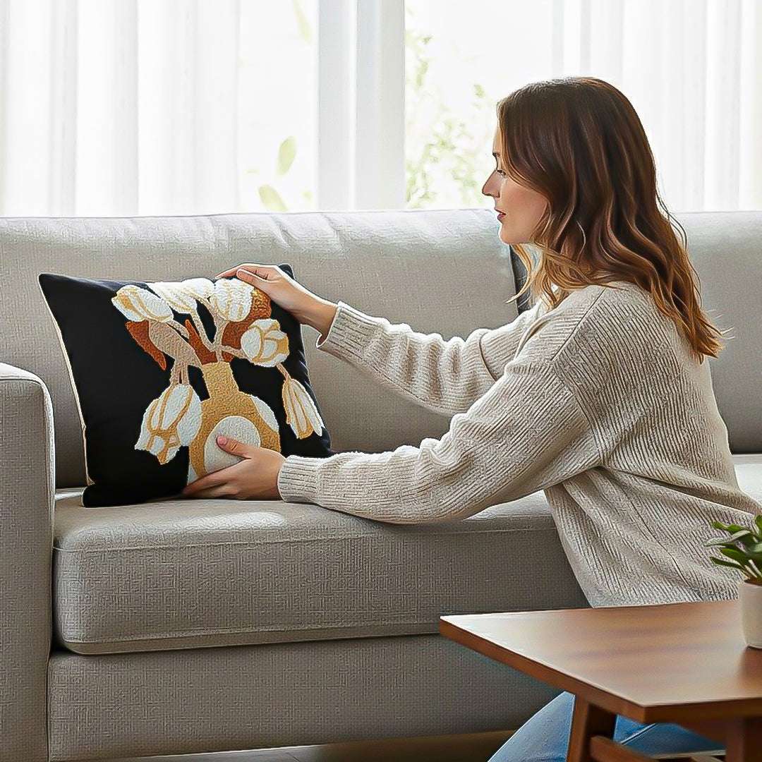 SOGA 2X 45cm Black White Gold Floral Vase Embroidered Throw Pillow $ 118