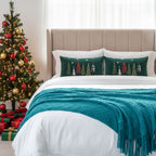 SOGA Christmas Bundle C – 2 Dark Green Christmas Forest Lumbar Pillow & Teal Knitted Throw Blanket