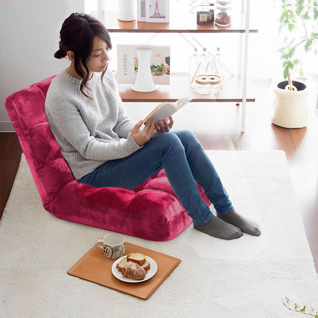 SOGA Floor 2x Recliner Folding Lounge Sofa Futon Couch Folding Chair Cushion Red Burgundy