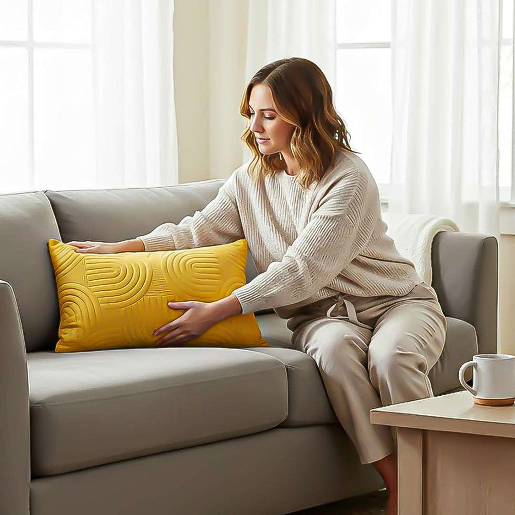 SOGA 2X 30cm Yellow Textured Geometric Pattern Decorative Throw Pillow $ 119