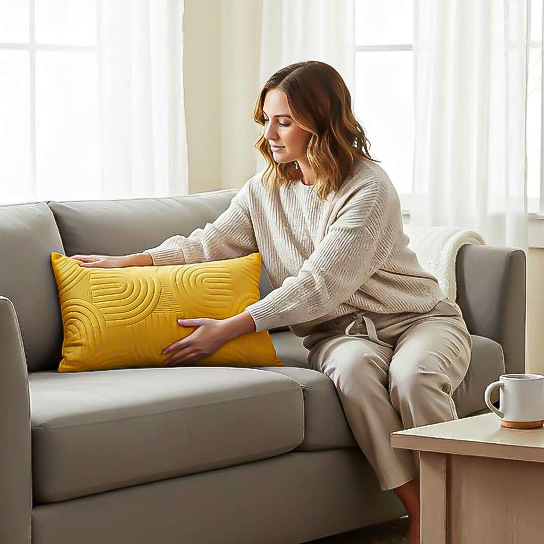 SOGA 2X 30cm Yellow Textured Geometric Pattern Decorative Throw Pillow $ 119